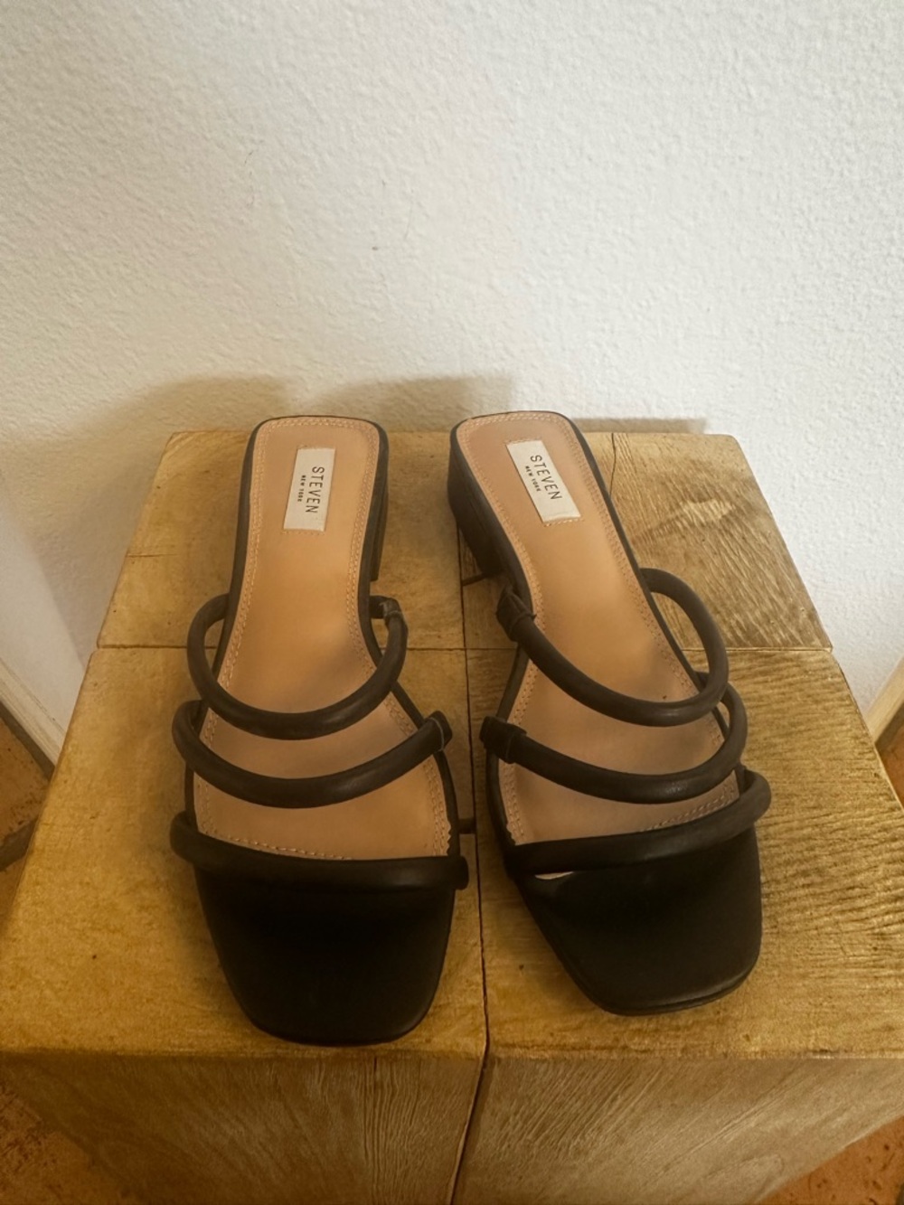 Steven By Steve Madden Black Triple-Strap Slide Mules